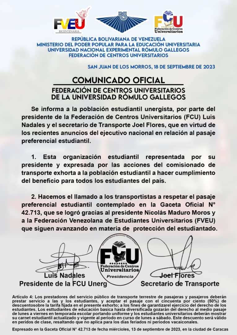 UNERGPFISICA's tweet photo. Pasaje Preferencial Estudiantil en Venezuela🇻🇪

(FVEU) avanzando de la mano del Gobierno Nacional por la protección al estudiante Venezolano en tiempos de dificultades.
#Unerg 
#Nuevoscaminosyhorizontes https://t.co/sZj6TiiCam