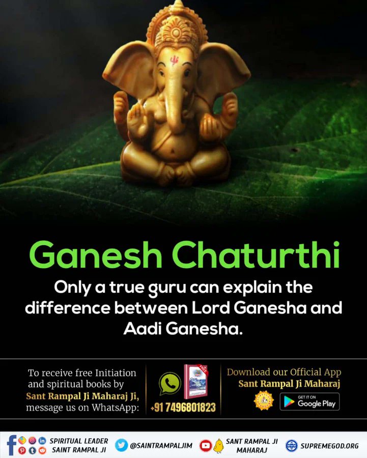 On this #GaneshChaturthi know about the #StoryOfAadiGanesha which is explained by Supreme 
<a href="/SaintRampalJiM/">Sant Rampal Ji Maharaj</a>
 Ji Maharaj Ji in His Spiritual discourses. For more information do read Sacred Book Gyaan Ganga.