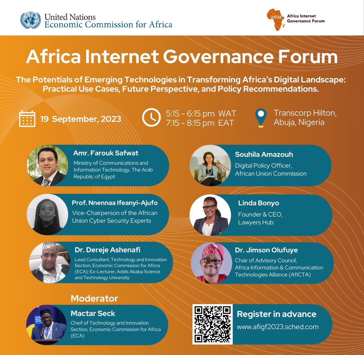 🌍 Join ECA's session at 2023 African Internet Governance Forum #AfIGF2023 

"The Potentials of Emerging Tech in Transforming Africa’s Digital Landscape: Practical Use Cases, Future Perspective &amp; Policy"

🗓️Today 19 Sep '23
⌚5:15 - 6:15 pm WAT
📍Abuja

🔗tinyurl.com/44yyfe7d