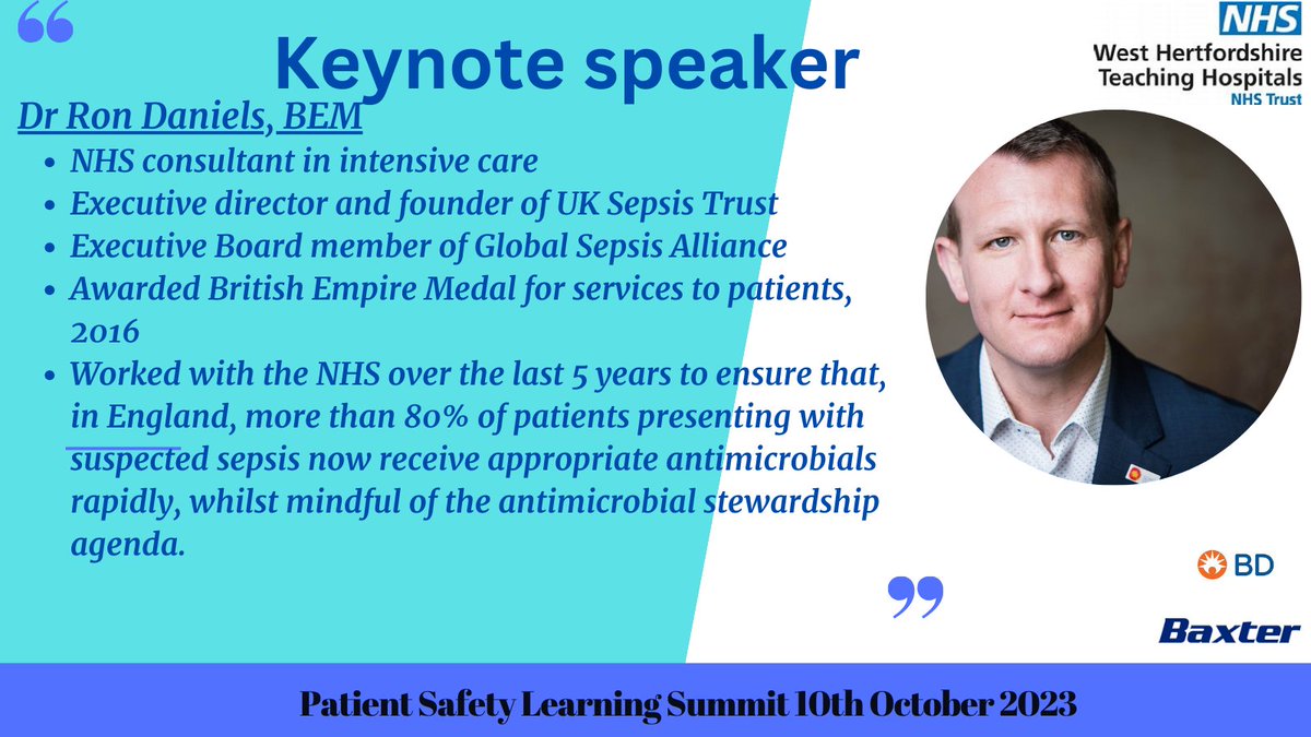📢📢KEYNOTE SPEAKER ALERT📢📢 We are proud to announce that Dr Ron Daniels will be a keynote speaker at our upcoming Patient Safety Learning Summit on 10th October! Very limited spaces are left tinyurl.com/Patient-Safety… 
#HSJpatientsafety #teamwestherts