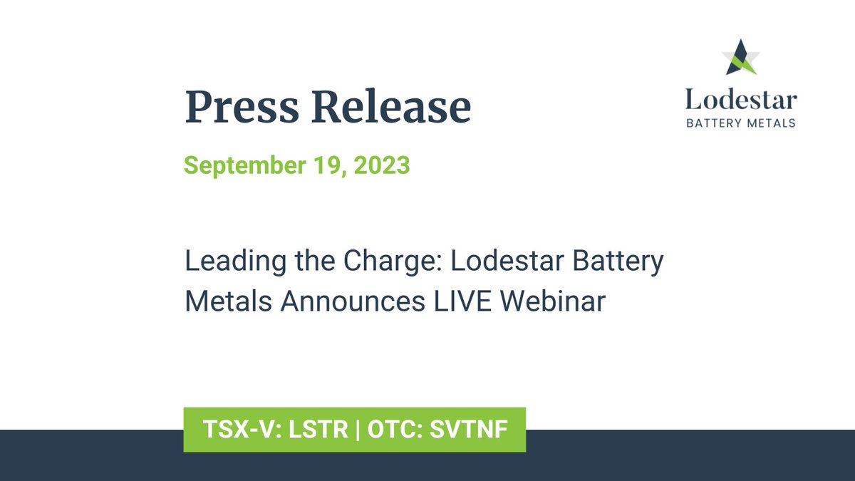 Leading the Charge: Lodestar Battery Metals Announces LIVE Webinar

lodestarbatterymetals.ca/news/leading-t…

$LSTR $SVTNF
#News #NewsRelease #Mining #BatteryMetals #Lithium #EV #Investing #Webinar