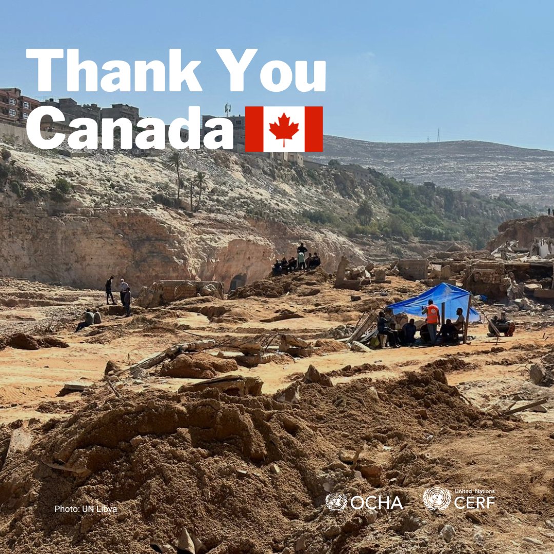 OCHAFunds's tweet photo. #OCHAthanks Canada🇨🇦 for your longstanding support to CERF.

Canada’s reliable funding enables @UNCERF to act immediately when a natural disaster strikes and provide people in need with life-saving assistance, in crises like the #LibyaFloods

Together, we #InvestInHumanity https://t.co/GEs1hIz7oC