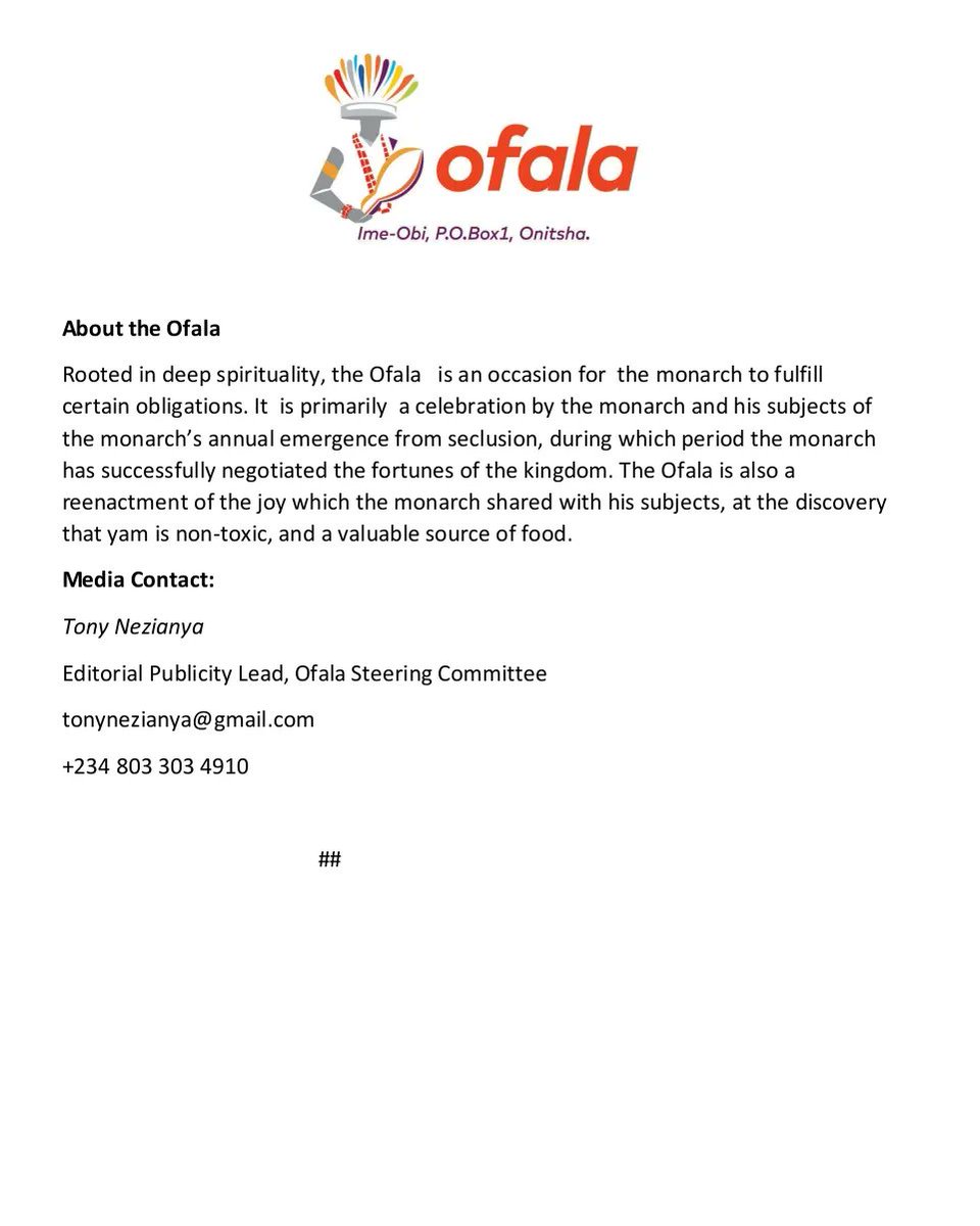 OFALA FESTIVAL LAUNCHES WEBSITE!

Ofala has launched its website as part of its efforts in bringing the Festival to meet the needs of the 21st Century.

The site ofala.org will serve as a primary information hub.

Press accreditation to take place on media@ofala.org