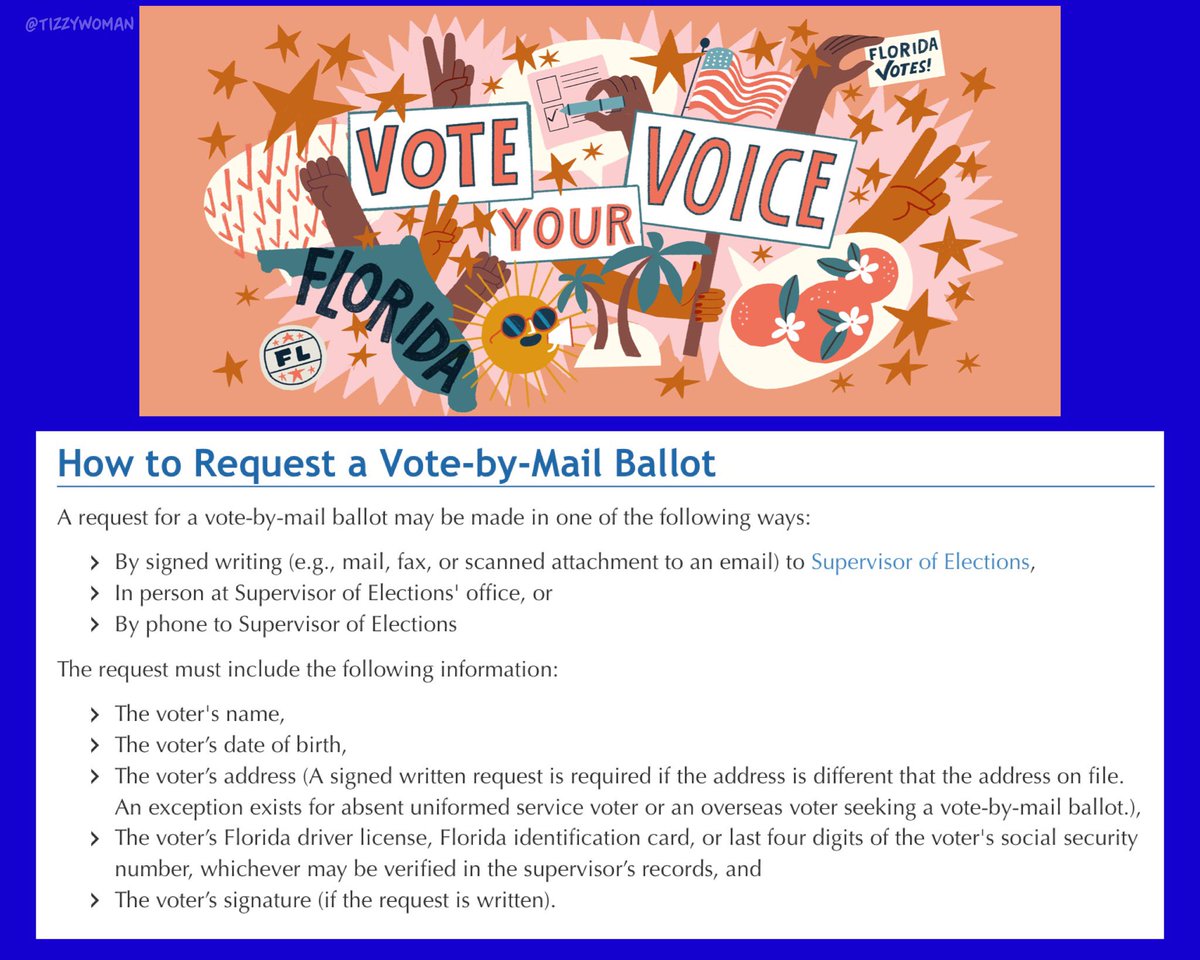 tizzywoman's tweet photo. 🗣️Attn. Floridians! DeSantis doesn’t want you to vote because he knows our power! Show them what you can do! Register at https://t.co/fUYe4fVVhs. To vote by mail, reapply via the steps below. Sup of Elections listed here 🗳️https://t.co/YsIIAuw2a0

#ReclaimYourVote 
#DemCastFL https://t.co/0Lm94kVQGr