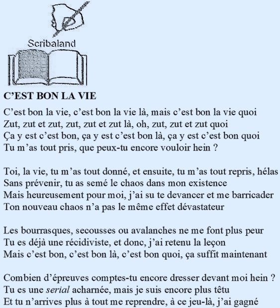 scribaland's tweet image. #Scribaland C’EST BON LA VIE
Tu m’as tout donné et tu m’as tout repris! Encore et encore!#Spoutible #spouts #write #academy #academies #act #acts #agent #agents #alphabet #alphabets #amazon #amazonadvertising #amazonbook #amazonbooks #amazonkindle #amazonprime #AmazonVideo #apple