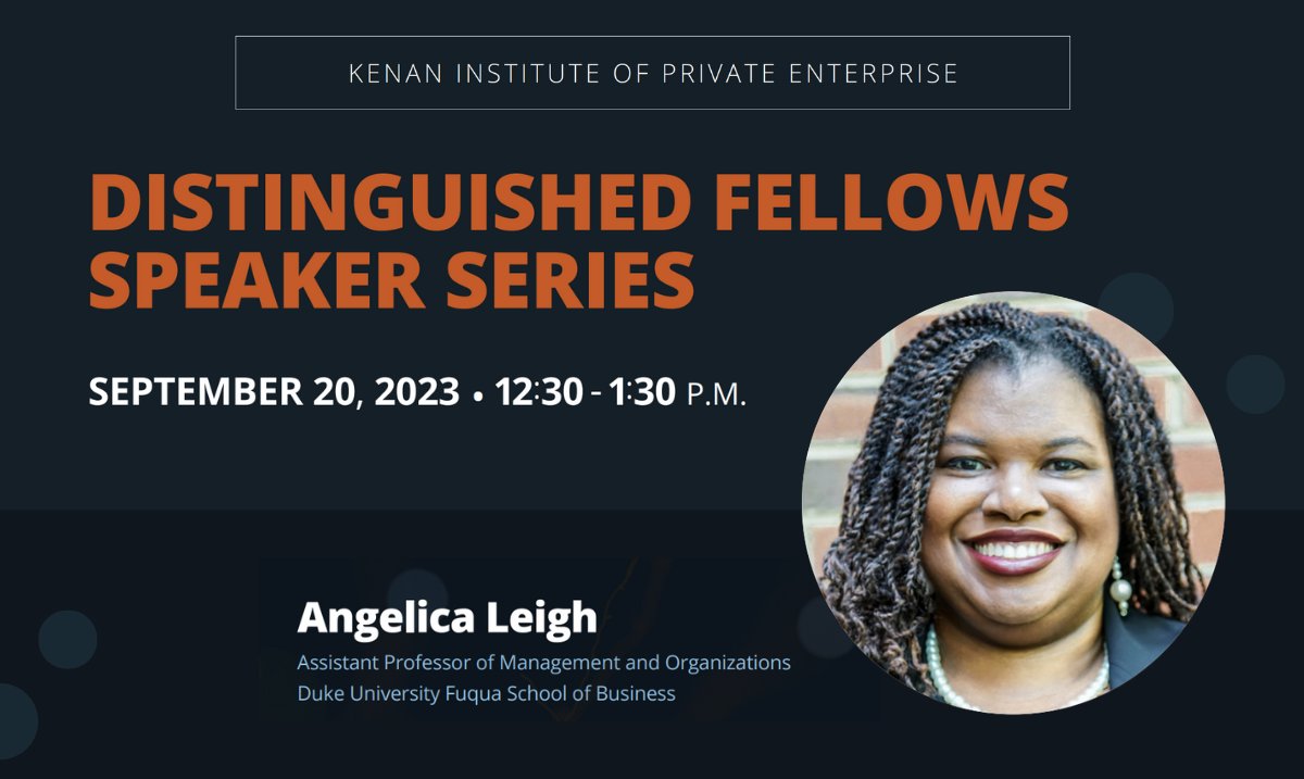 Join us tomorrow, Wednesday, Sept. 20, for “The Influence of Mega-Threats on Individuals at Work,” a talk by Kenan Institute Distinguished Fellow Angelica Leigh.📊 🔗Learn more and register here: kenaninstitute.unc.edu/event/angelica… #KenanInstitute #KIPE