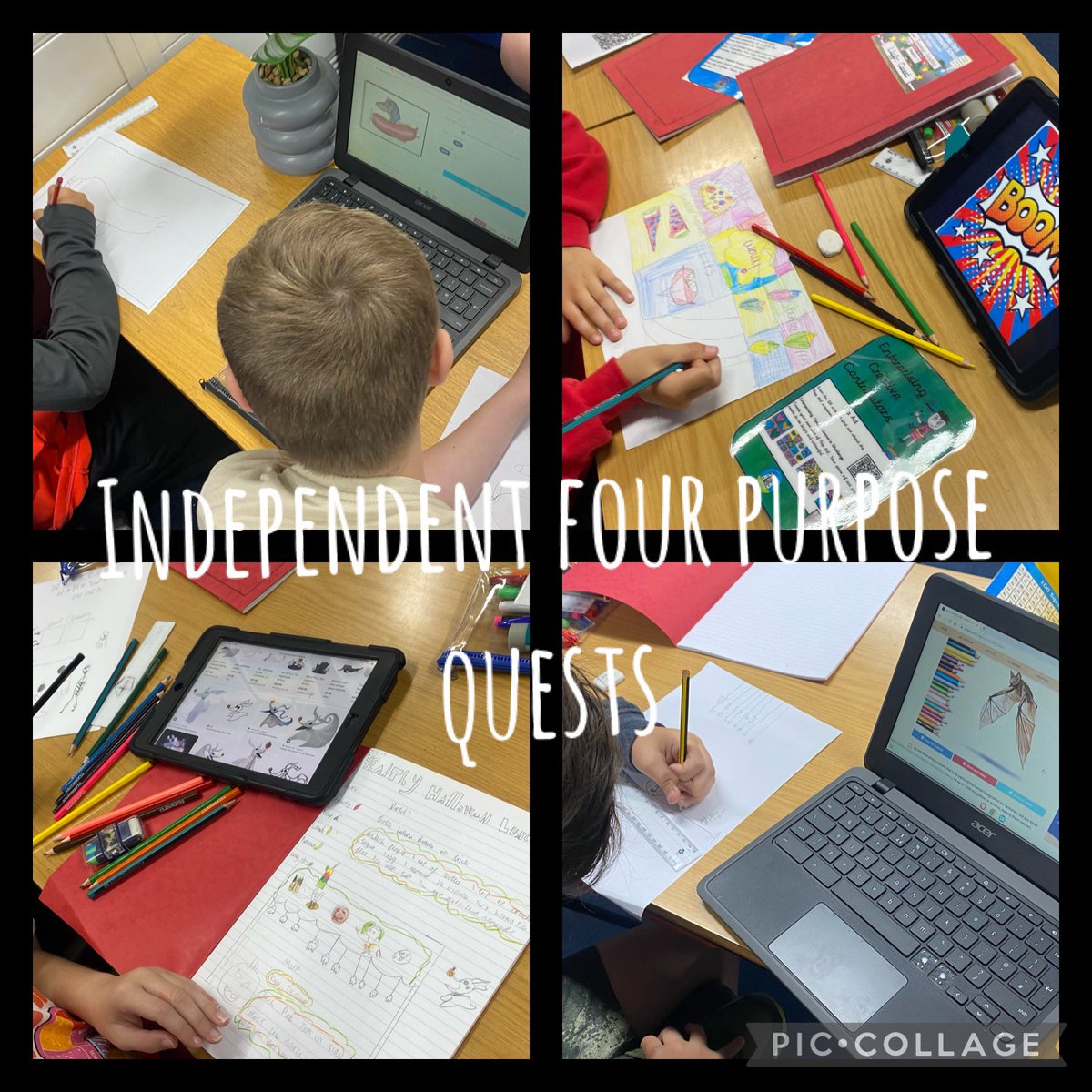 YR5PDCS's tweet photo. Some super stories in Y5 being finished today. #Physicalfun too with #teamgames #mindfulness &amp; #dance. Pupils also enjoyed choosing their own #4Purpose quest during their #independentlearningtime @PDCSPrimary https://t.co/2m2Jhl5TxP