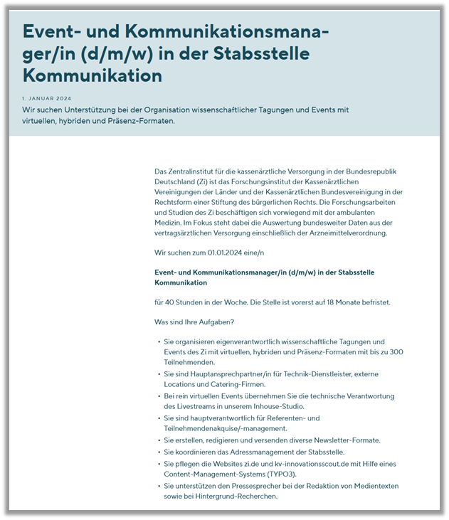 Zi_Berlin's tweet photo. Du suchst einen coolen Job an der Schnittstelle von #Wissenschaft, #Kommunikation und #Politik? Du willst wirklich etwas bewegen?
✅Dann komme in unser Team❗️
➡️Für unsere Stabsstelle Kommunikation suchen wir einen Event- und Kommunikationsmanager (m/w/d):
https://t.co/JiIIvodHtr https://t.co/9p9l0QBTpX