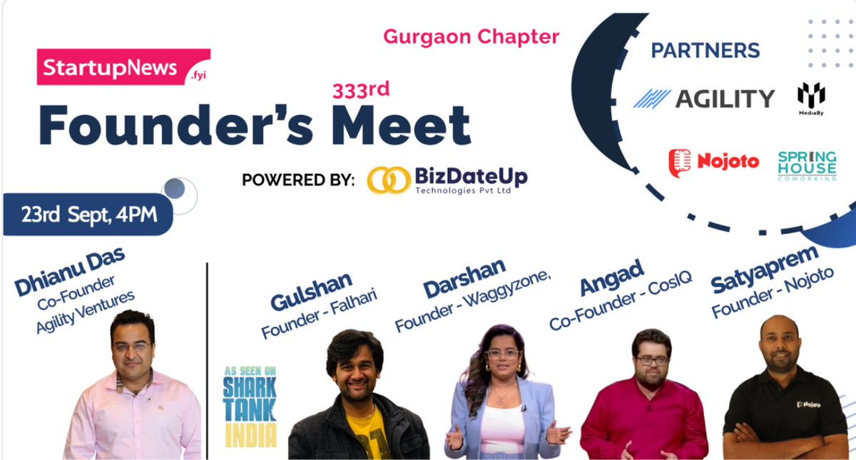 AgilityVenture's tweet photo. A Not to Miss Networking Meet 🦾

333rd SNFYI Startup Founder's Meet @ MG Road, Gurgaon

Networking is very important and when they are doing Startup, networking has to be one of the priority, and if you too feel like this https://t.co/S1h92z3ZOe