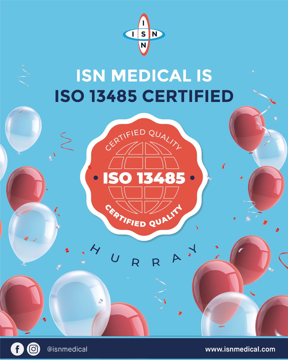 ISN_Medical's tweet photo. We are excited to announce that we have successfully achieved ISO 13485 certification! This is a significant milestone for our organization, and it reflects our unwavering commitment to quality and excellence in the medical device industry. https://t.co/slPYtWj0CF