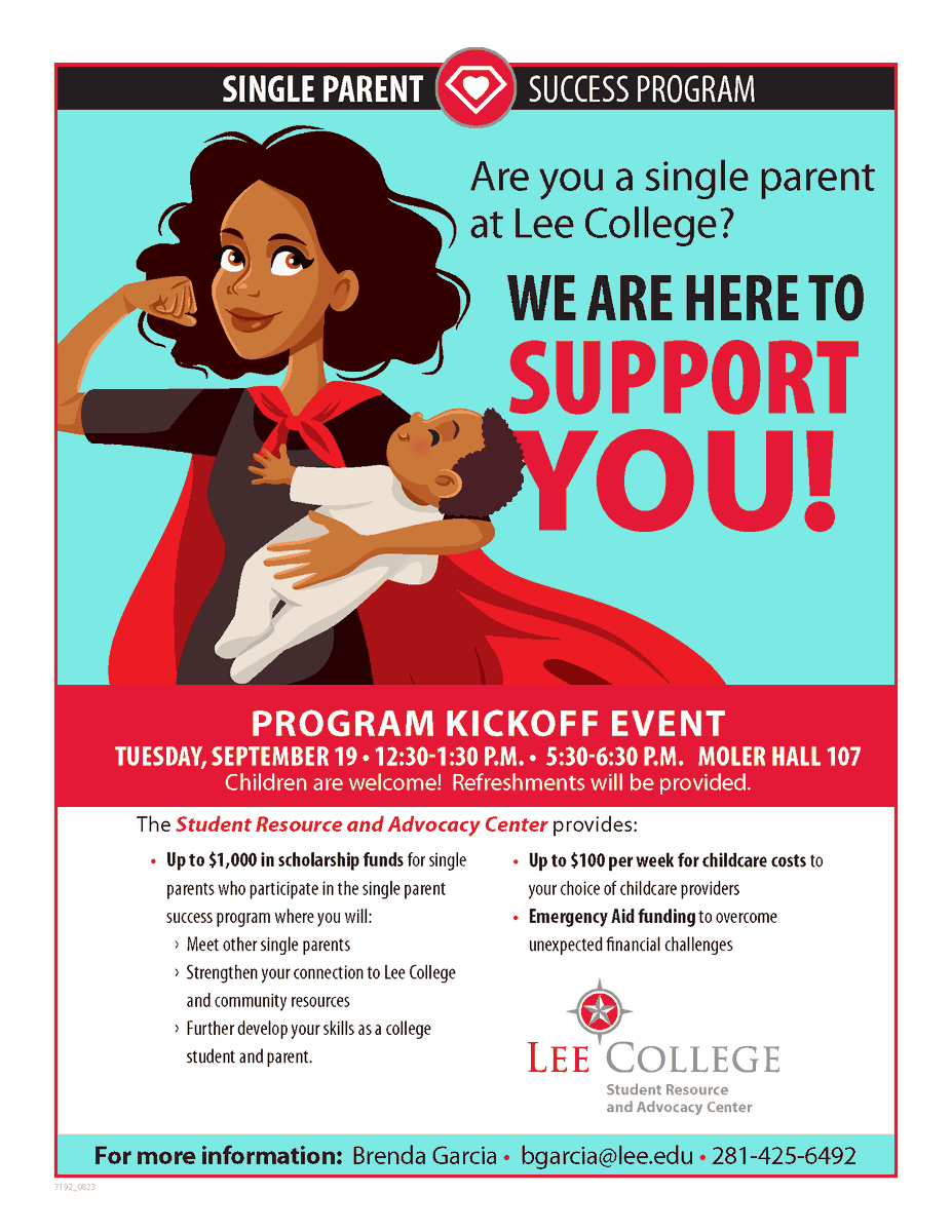 LeeTriosss's tweet photo. Single Parent Success Program Kick-Off
Today, September 19 from 12:30 p.m. - 1:30 p.m.
The Student Resource &amp; Advocacy Center will be hosting the Single Parent Success Program today! There is a chance to receive a scholarship if all requirements are met at the end of the semester https://t.co/WSh92o3dJT