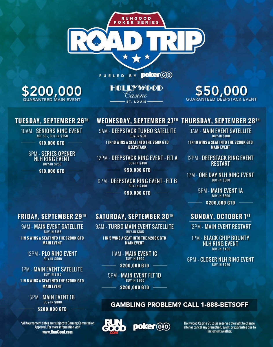 CraigWelko's tweet photo. People of St. Louis &amp; also Earth, we are 1 week away from the @RGPokerSeries STL debut! Let's show this group how much we love our tourney poker &amp; show them this should be a regular stop!

And make @tkarn421 lose some money on the hotel discount: RGPOKER23 ($79 week/$109 weekend) https://t.co/0c9Wontvgr