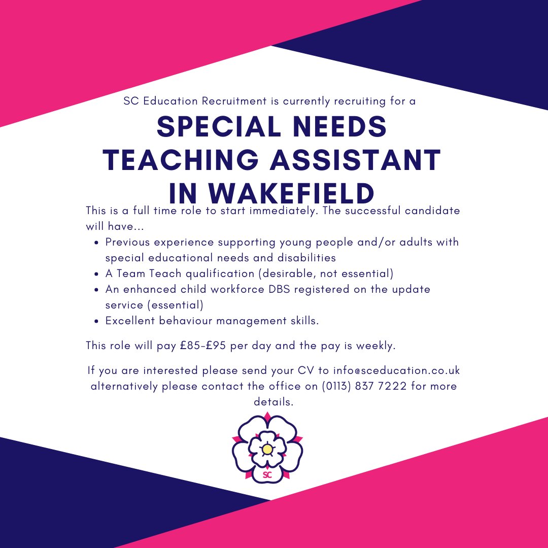 #wakefieldjobs #schooljobs #wakefield #sceducationrecruitment #educationrecruitment
