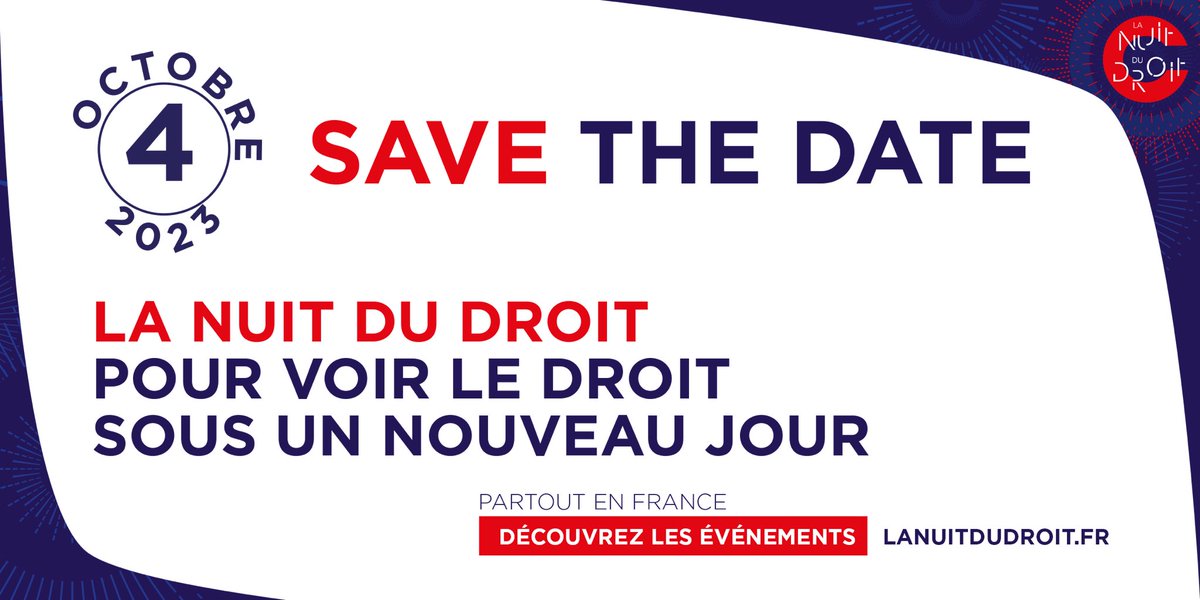 #NDD2023

🗓️ Réservez la date du 4 octobre (18h/20h30) !

🚨nuit du droit au tribunal judiciaire de Poitiers.

🎬 Au programme, la diffusion du film "tribunal pas banal" réalisé par les lycéens de <a href="/LLoudun/">Lycée Guy Chauvet (Loudun, 86)</a>, reconstituant le procès d'un accident mortel, suivi d'un débat. ⚖️