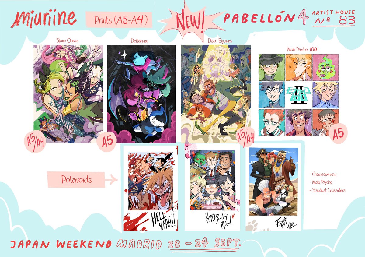 miuriine's tweet photo. @JW_Arte ¡Hola! 🎶 @phoskitty y yo estaremos en el stand nº83 de Artist House (Pabellón 4)  Dejo aquí parte de mi catálogo, pasad a saludarnos! 💓 https://t.co/AECdPT4Aa1