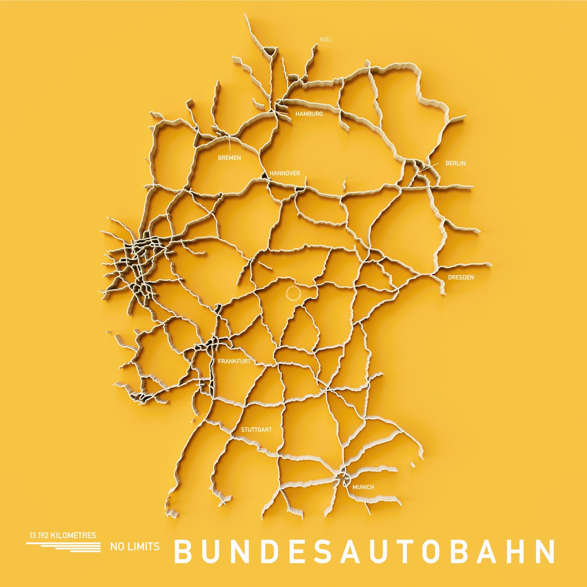 13,129km. No limits.* The Bundesautobahn. 

Requested, inspired, and made possible by <a href="/_ansgar/">Ansgar Wolsing</a>. 
Tried to make the lines into illuminated neon tubes but I misspelled radius and woke up to an error. 😠

* Length as of 2021. Also mostly no limits.

#dataviz #rstats
