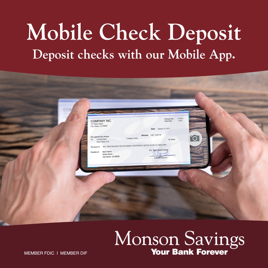 BankMonson's tweet image. Have a check to deposit but can’t make it to the bank? No problem. Mobile Check Deposit through our Mobile Banking app lets you use your mobile camera to deposit your check. Learn more: brev.is/9YdXD  #mobilecheckdeposit #mobilebanking #depositchecks #checkdeposit
