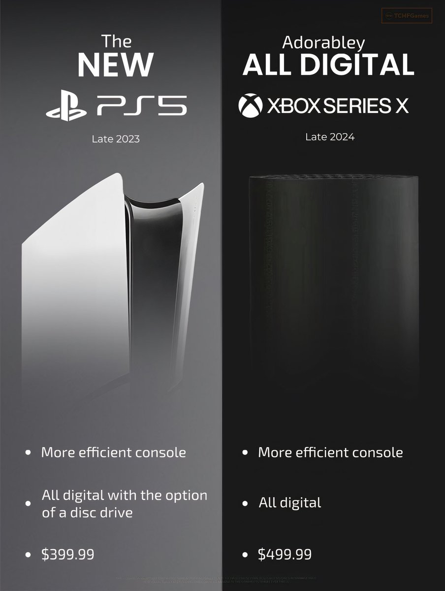 The new PS5 vs the All Digital Xbox Series X 👀

The new PS5 is the better option 

- Both will be more efficient console version of their original base 

- Both will be digital consoles but the PS5 will offer the option of a disc drive if you want to use physical media 

- The