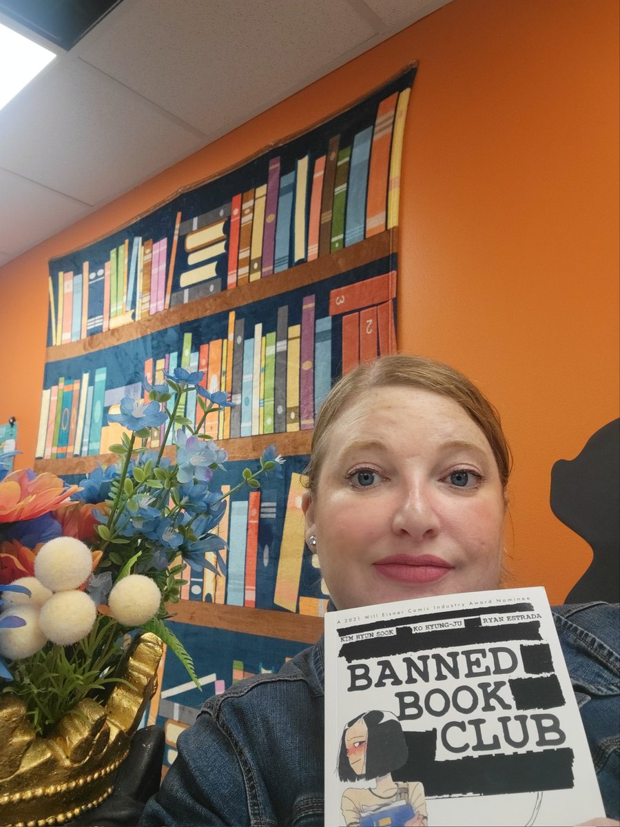 Sneak preview selfie of my READ poster... I had such a tough time choosing a book to pose with! I chose @BannedBookClubs What book would you have chosen? #intellectualfreedom #jcpsreads #armmewithbooks