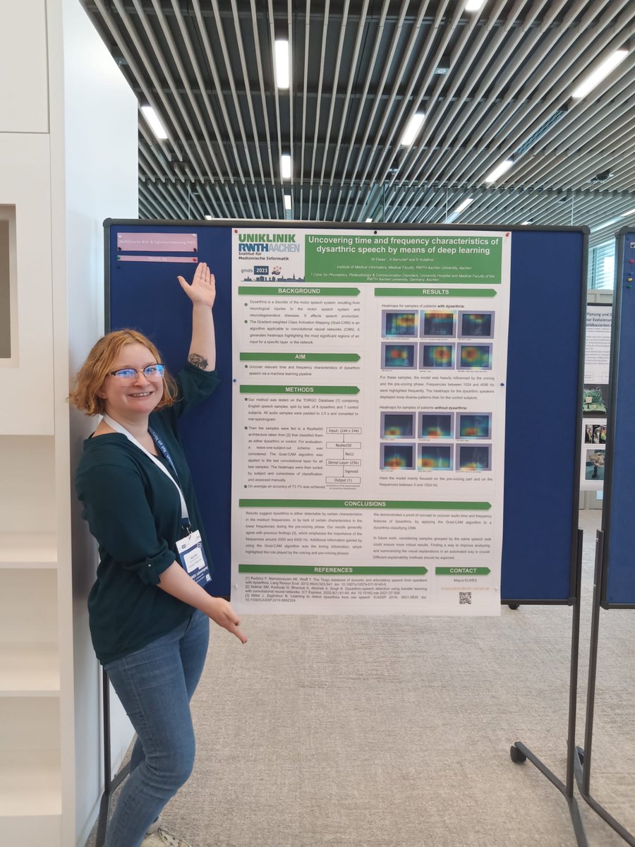 "Uncovering time and frequency characteristics of dysarthric speech by means of deep learning" by Mayra Elwes.
#gmds2023 #gmds23 <a href="/UniklinikAachen/">Uniklinik RWTH AC</a>
<a href="/RWTH/">RWTH Aachen</a>