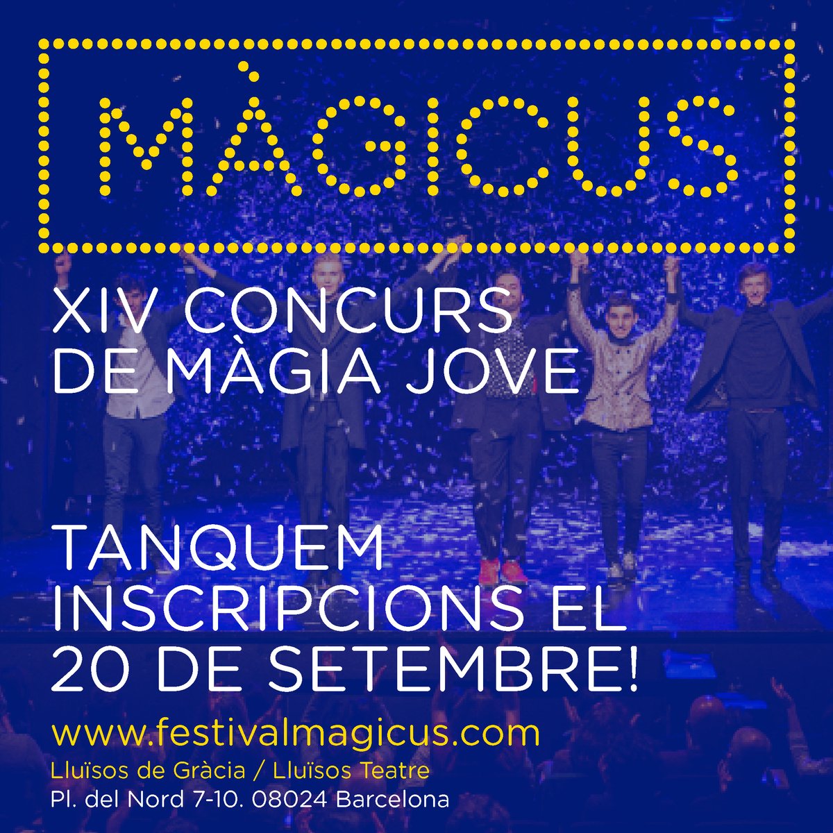 📢Queda poc més d'un dia per tancar les inscripcions al Concurs de Màgia Jove del #FestivalMàgicus2023

✏️Esperem les vostres propostes per les categories de Màgia de Prop i Màgia d'Escena, consulteu les bases i feu la inscripció aquí 👇
festivalmagicus.com/inscripcioconc…