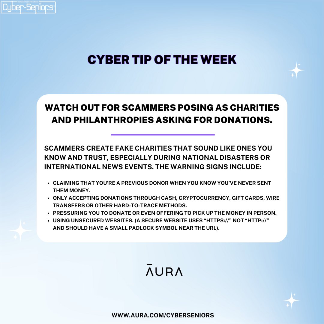 cyberseniors's tweet photo. 🚨 CYBER TIP OF THE WEEK! 🚨 Presented by @Aura_Protects https://t.co/pCG0zmkWbu