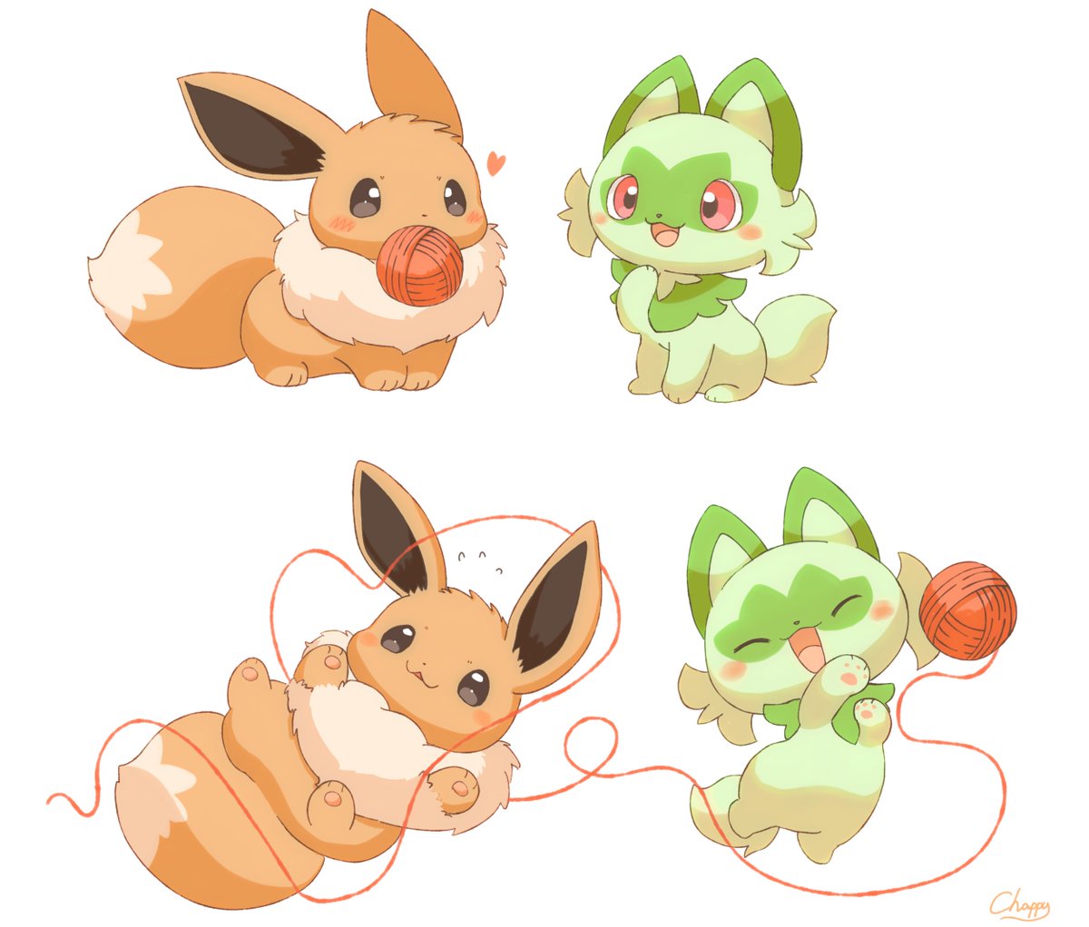 pokemon (creature) yarn no humans yarn ball open mouth smile heart  illustration images