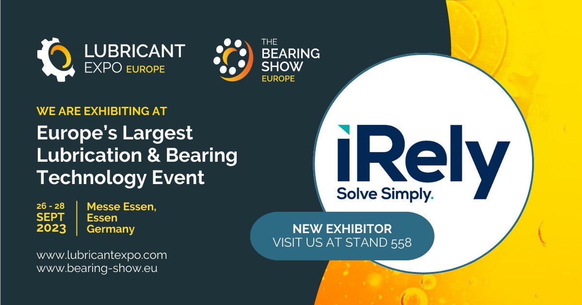 thebearingshow's tweet photo. We are pleased to welcome iRely as the latest exhibitor to @LubricantExpo and @thebearingshow in September.

Visit them on stand 558.

Register to attend for FREE: https://t.co/K8XMqeGjkv

#LEX23 #LubricantExpo #TBS23 #TheBearingShow #Lubricants #conference  #messeessen https://t.co/uTdycqcuCo