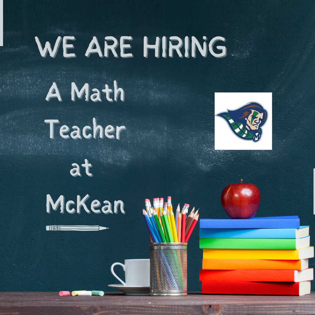 McKean is currently looking to fill a Math Teacher Position. If you or someone you know is interested and meets the requirements, please apply today. Go to JoinDelawareSchools.org and use the job posting code 23849. This is a great opportunity to join a tremendous team!