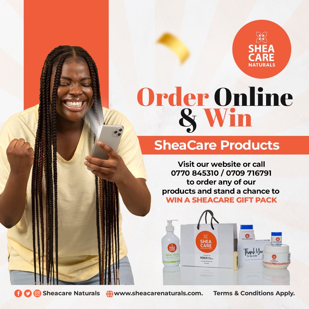 sheacareuganda's tweet photo. We’ve got prizes to be won 😉🔔
Simply call us on 0770 845310 / 0709 716791 to order a product for delivery and stand a chance to receive a free SheaCare gift bag.
#SheaCareNaturals #sheabutter #sheaproducts #sheacare https://t.co/m1FsuoxtSa