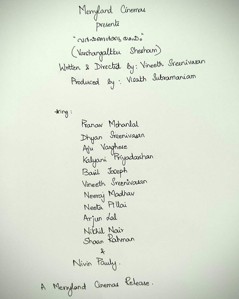 CINEMA_BLUES's tweet photo. #VarshangalkkuShesham Shoot starts from next month 😍

#PranavMohanlal | #DhyanSreenivasan | #NivinPauly | #KalyaniPriyadarshan | #AjuVarghese | #VineethSreenivasan 

Summer 2024 release plans✨ https://t.co/yUo1aPhmaF