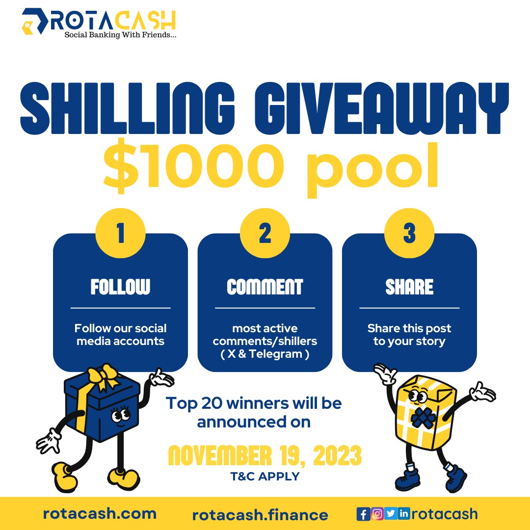 Update 💵💰!

Here's your chance to share in the 💰💰💵💵 prize pool, be active in t.me/rotacash, channel, here on X &amp; FB🔥

Make it Count🚀🚀🚀🚀
#Rotacash #fintech #NFTs <a href="/theabcafrica/">The Africa Blockchain Center</a> <a href="/_CryptoBootcamp/">Crypto Bootcamp Community</a> <a href="/OfficialSiban/">SIBAN</a> <a href="/CV_Labs/">CV Labs</a> <a href="/truzact/">Truzact</a>