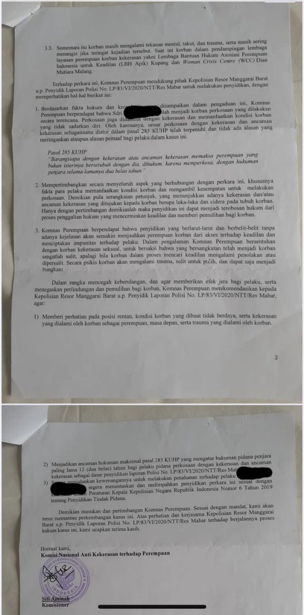 WhiteCocon67's tweet photo. Ini adalah foto surat Komnas Perempuan terakhir yang belum direspons, dan kesimpulan Komnas bahwa kasus saya memang merupakan perkosaan https://t.co/5LUBmZPc3J