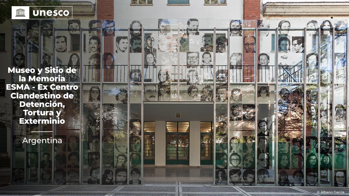 UNESCO_es's tweet image. 🔴¡ÚLTIMA HORA!

Museo y Sitio de la Memoria ESMA - Ex Centro Clandestino de Detención, Tortura y Exterminio en #Argentina 🇦🇷, inscrito en la Lista del #PatrimonioMundial de la @UNESCO_es.

➡️ on.unesco.org/45WHCes #45WHC