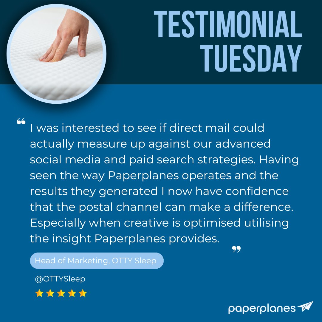 Fly_Paperplanes's tweet image. 📣 Client Spotlight: Discover how @OTTYSleep revolutionised its marketing game with our data-driven Programmatic Direct Mail! 💌✨ 

They share their journey from brand boost to tangible results. 🚀📈

#ClientTestimonial #ProgrammaticDirectMail #MarketingTransformation