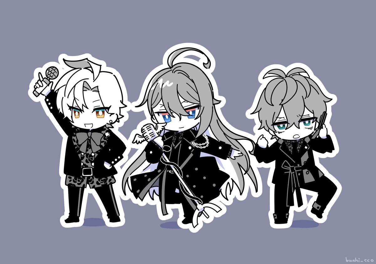 microphone multiple boys 3boys chibi blue eyes long hair male focus  illustration images