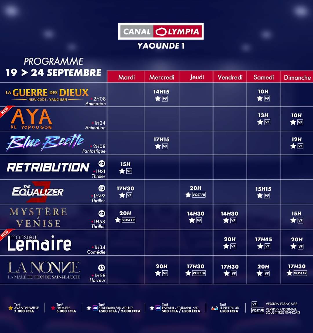 Ledawa's tweet photo. PROGRAMME CINÉMA DE LA SEMAINE
#CANALOLYMPIABESSENGUE
#CANALOLYMPIAYAOUNDE1
#CINEMAEDEN
#GENESISCINEMAS
#DOPE #DCLP #YCLM
#DOUALACESTLAPUISSANCE
#YAOUNDECESTLAMAGIE https://t.co/4Xomg9mQPX