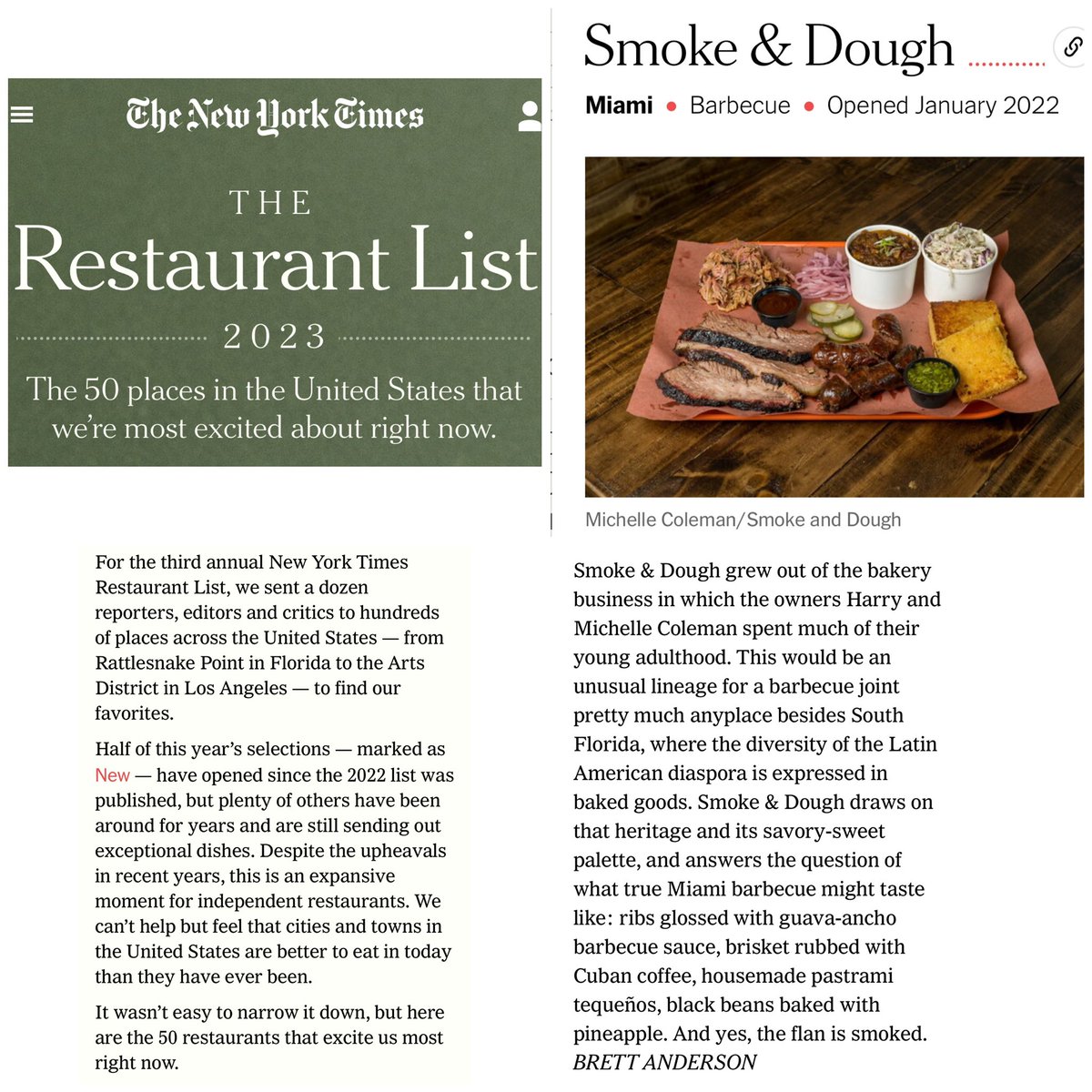 We are beyond humbled and ecstatic to be featured on the <a href="/nytimes/">The New York Times</a> list of 50 places to eat in the United States right now. This barbecue journey has had its many challenges along the way that tested us, but we kept grinding and ultimately helped us mold and create what (thread)
