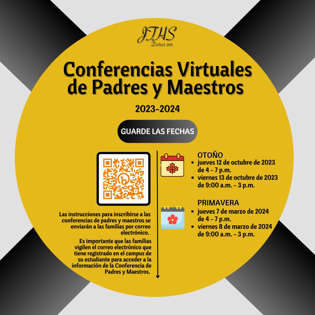 JTHS_204's tweet photo. Save the date! Semester 1 Parent Teacher Conferences take place virtually on Thursday, October 12, from 4 to 7 p.m. and Friday, October 13, from 9 a.m. to 3 p.m.  We will send the link to sign up on Sept. 22 at 4 p.m. Please be on the lookout for this email. https://t.co/qSxd2Mxwiy