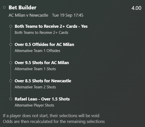 MacxBet's tweet photo. ⚽️AC Milan vs Newcastle
🏆Champions League
⏱️KO 17:45
⭐️Bet365 Bet Builder
📊4.00
💰£10 returns £40 https://t.co/shnTCJjZXO