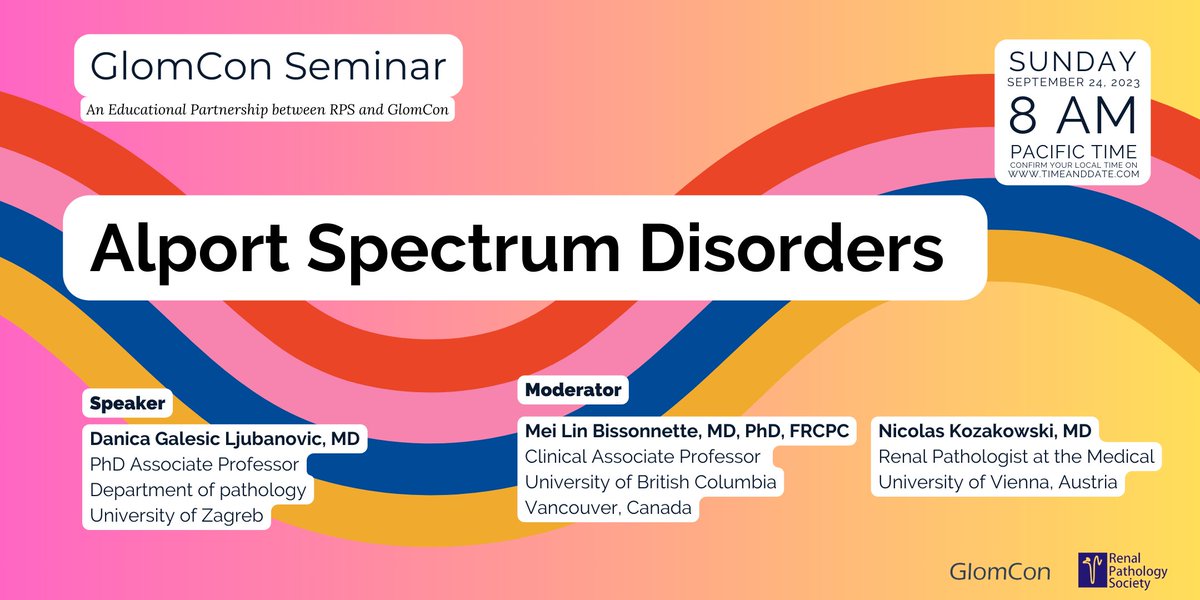Join <a href="/glomcon/">GlomCon</a> and Renal Pathology Society this Sunday for a talk on:

Alport Spectrum Disorders by Dr. Danica Galesic Ljubanovic

via ZOOM
ID: 875 5077 1266
Passcode 202122

sign up 👉🏻bit.ly/signup-glomcon 

#GlomCon