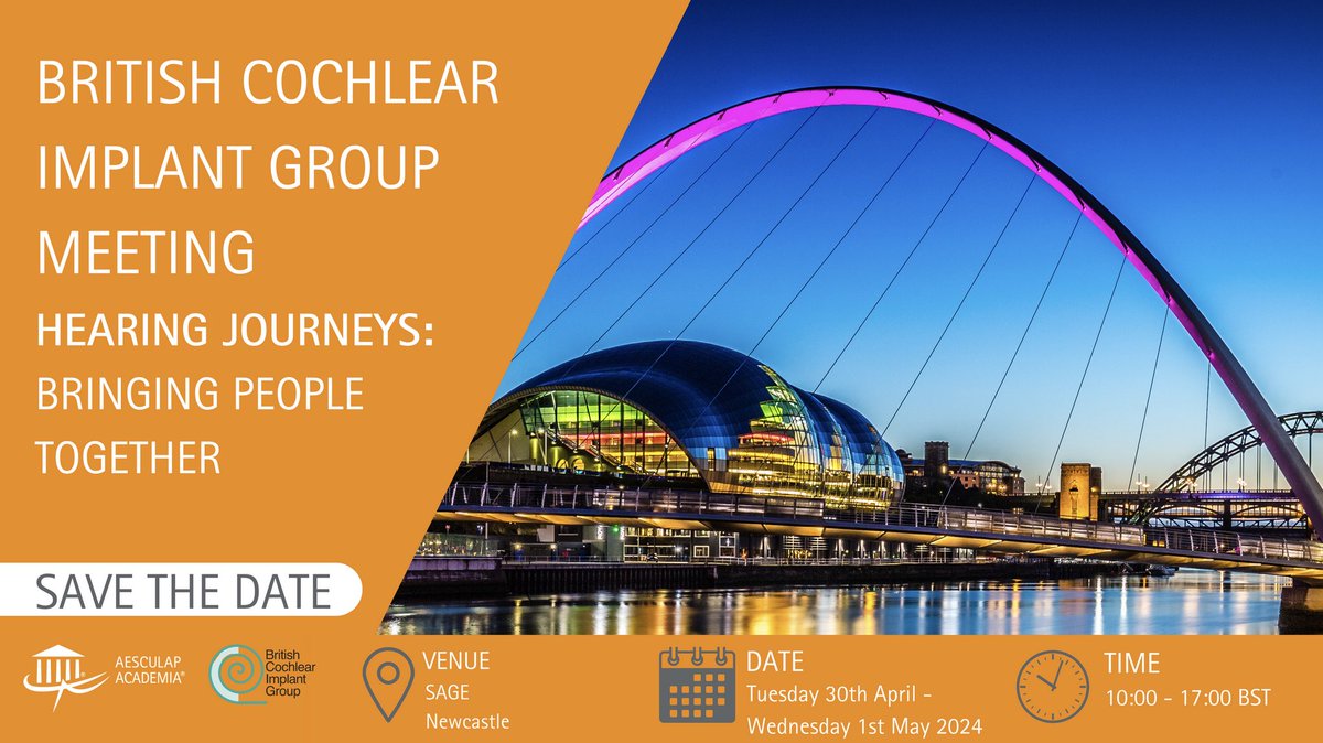 BCIG_UK's tweet photo. SAVE THE DATE!

👂BCIG 2024
👂 30 Apr - 1 May 2024
👂 Venue: Sage, Gateshead
👂 'Hearing Journeys – Bringing People Together' https://t.co/wFJtLimQXh