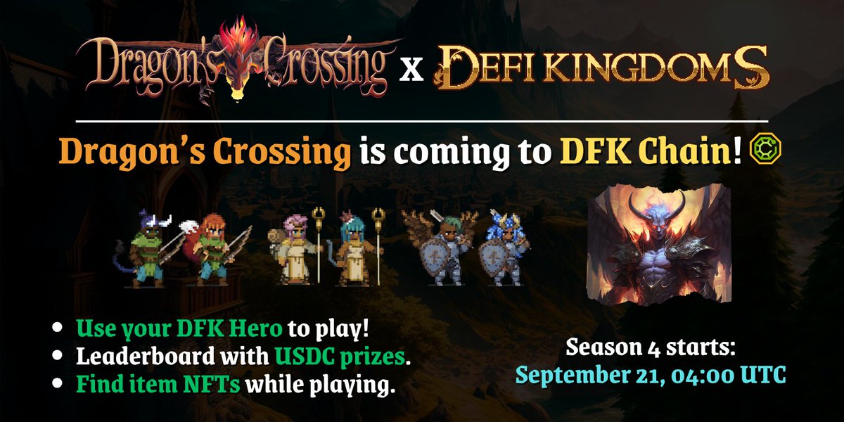 Dragon's Crossing (@dragonscrossing) on Twitter photo Cross-Chain Collaboration!
We will be collaborating with <a href="/DeFiKingdoms/">DeFi Kingdoms 🔺🌿</a> by bringing the <a href="/DragonsCrossing/">Dragon's Crossing</a> experience to <a href="/dfkchain/">DFK Chain 🔺 DeFi Kingdoms</a>.
You'll be able to use your DFK Hero to play our game in DFK Chain. No bridging required!
Continue reading below... Cross-Chain Collaboration!
We will be collaborating with <a href="/DeFiKingdoms/">DeFi Kingdoms 🔺🌿</a> by bringing the <a href="/DragonsCrossing/">Dragon's Crossing</a> experience to <a href="/dfkchain/">DFK Chain 🔺 DeFi Kingdoms</a>.
You'll be able to use your DFK Hero to play our game in DFK Chain. No bridging required!
Continue reading below...