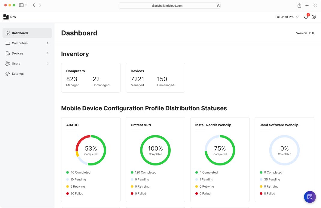 Say hello to Jamf Pro 11! Its sleek and modern look complements the powerful workflows that only Jamf Pro can deliver, giving IT a more versatile, powerful and streamlined experience… all with with new key accessibility updates, easy shortcuts and automated workflows.