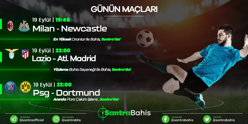 🤩Sizin için hazırladığımız günün öne çıkan #futbol karşılaşmaları #SantraBahis ‘te sizleri bekliyor.⚽️