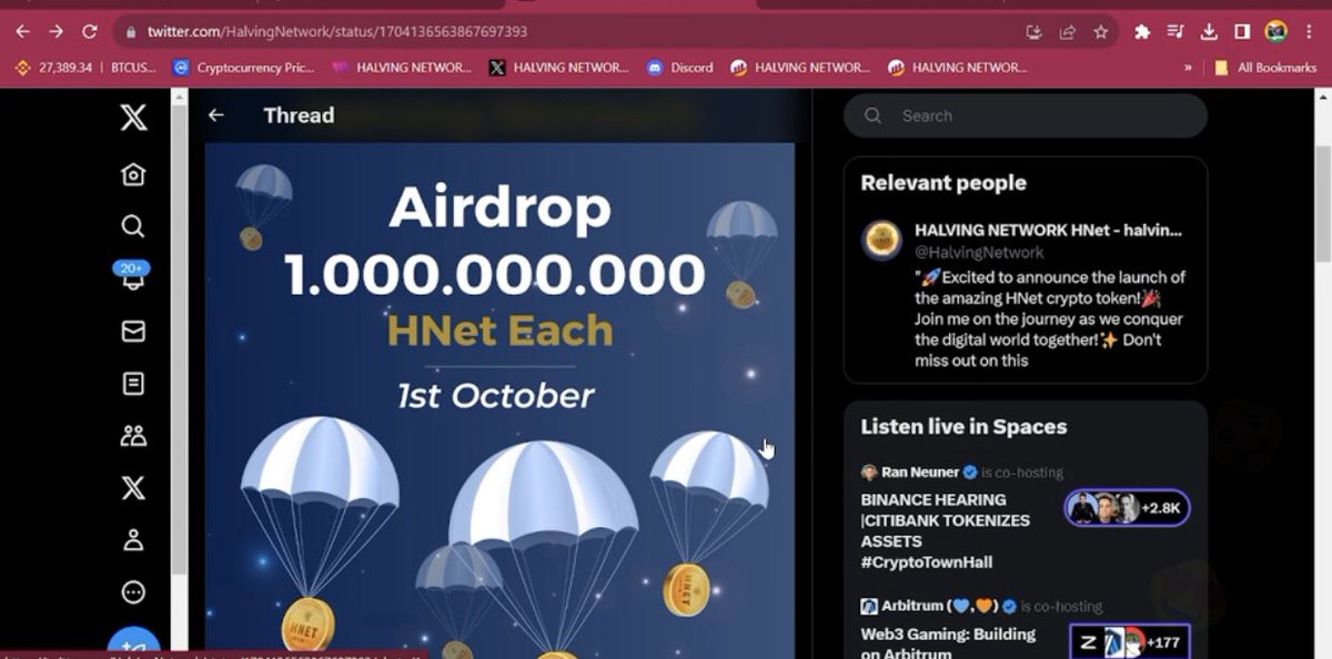 Williamswealt12's tweet photo. Watch live stream 1st October HALVING NETWORK Airdrop  on binance live https://t.co/dxZ7wkWfwt @binance @TheBinanceNFT @BinanceUS @BinanceBicasso @arbitrum @ram https://t.co/rxa5hUL7qY