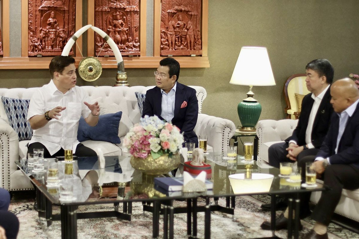 senkokopimentel's tweet photo. An evening of diplomacy and camaraderie with the Thai Ambassador Tull Traisorat and my esteemed colleagues, Senate President Miguel Zubiri, Majority Leader Joel Villanueva, Senator Imee Marcos, Senator Win Gatchalian, Senator JV Ejercito, and Senator Ronald dela Rosa. https://t.co/r4si1EjtyF