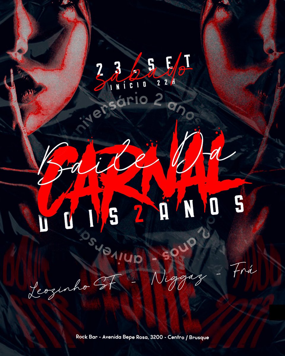 seja_carnal's tweet photo. Preparados para comemorar com a gente esses 2 anos de Carnal?! 🎉✨

-Para celebrar esse rolezão, vem aí baile da Carnal, com MUITO funk dia 23/09 no @rockbarbrusque 🍾

🎂 Aniversariantes do mês de setembro não pagam entrada (Entre em contato). https://t.co/PSZgv6UAkR
