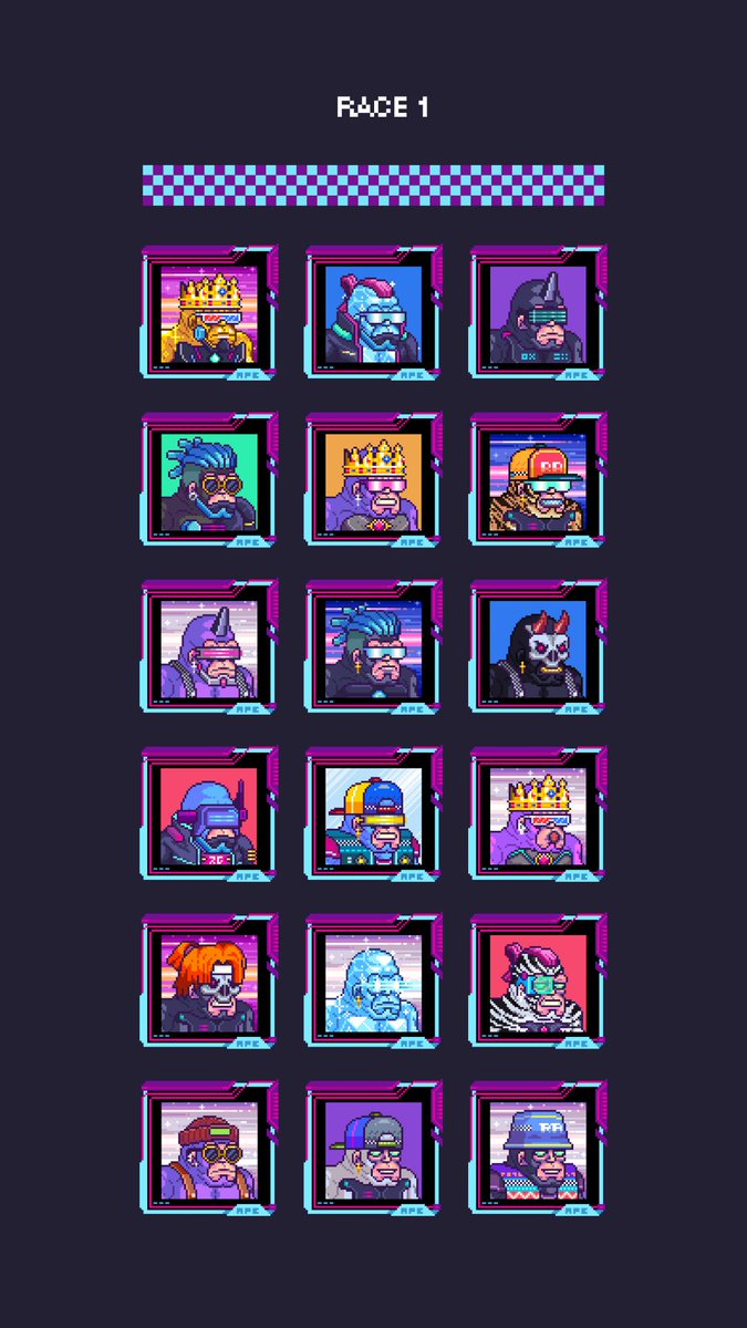 The starting grid 🦍⚡️🏁

Who's your coins on? 🍌

#nft #raceapes #NFTGaming
