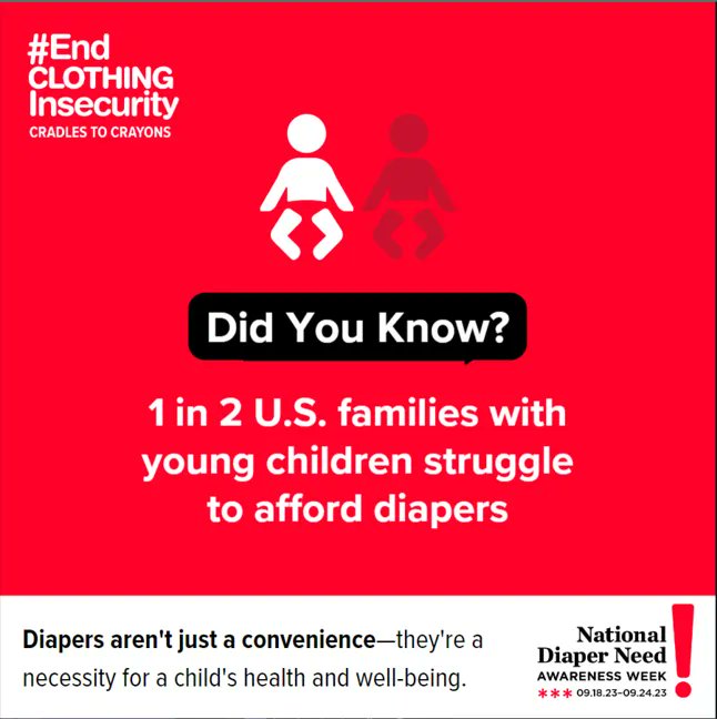 C2CChicago's tweet image. New data from the@diapernetwork Diaper Check 2023 Study finds that 1 in 2 U.S. families with young children struggle to afford diapers—a stark increase from their 2017 report that stated 1 in 3 families experienced diaper need.
